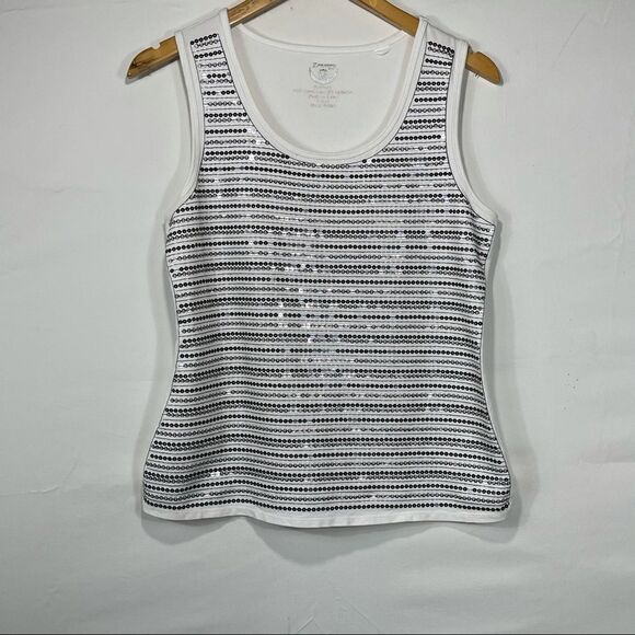 Zenergy White With Black Sequin Tank Top - Picture 3 of 11